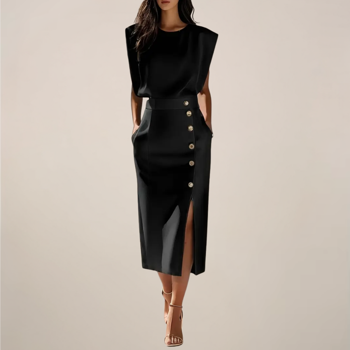 Stella | Women's White Padded Shoulder Midi Skirt Co-Ord Set