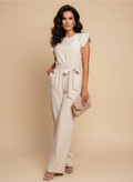 Tina | Women's Ruffle Sleeve Belted Wide Leg Jumpsuit