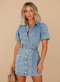 Laura | Women's Belted Denim Mini Dress