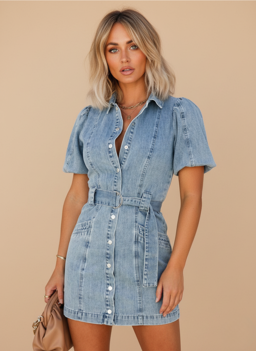 Laura | Women's Belted Denim Mini Dress