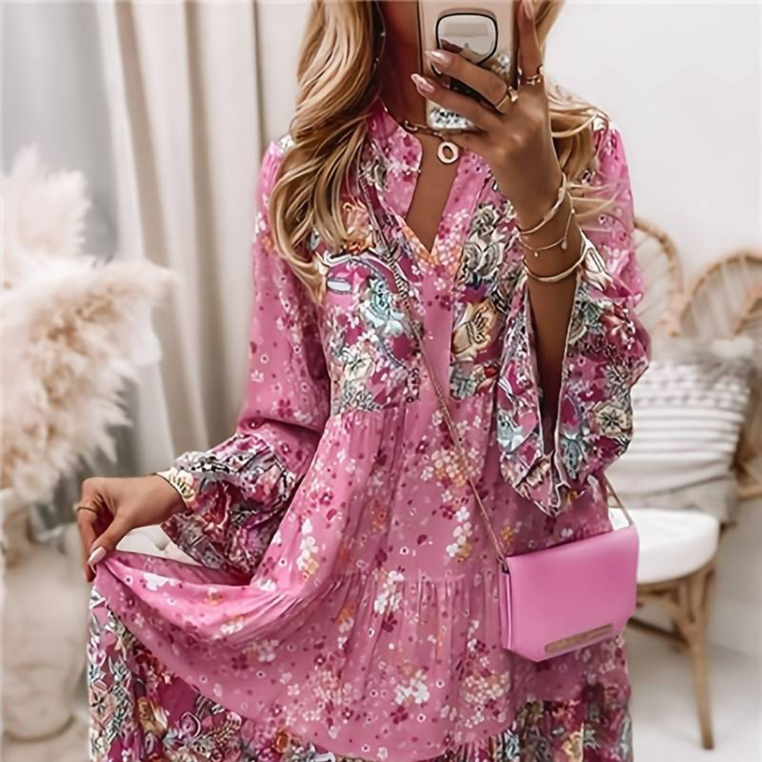 Poppy | Women's Boho Print Tiered Midi Dress