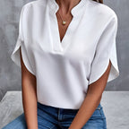 Clarissa | Women's White V-Neck Short Sleeve Elegant Blouse