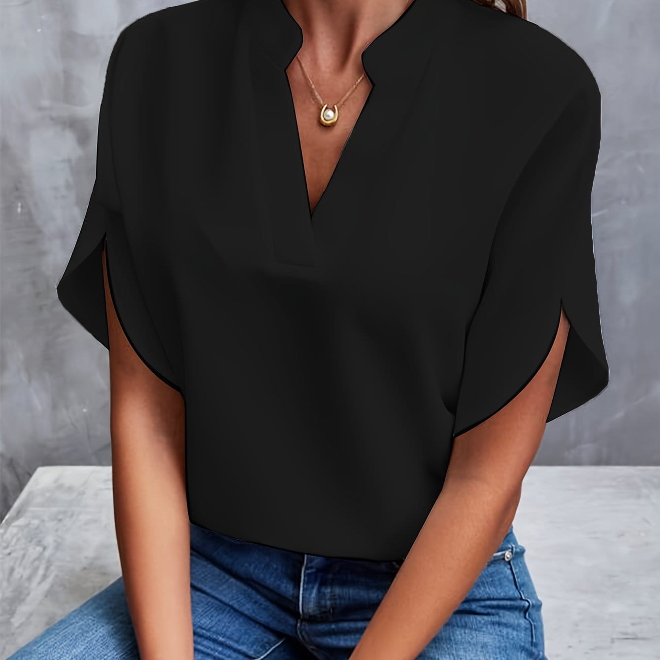 Clarissa | Women's White V-Neck Short Sleeve Elegant Blouse