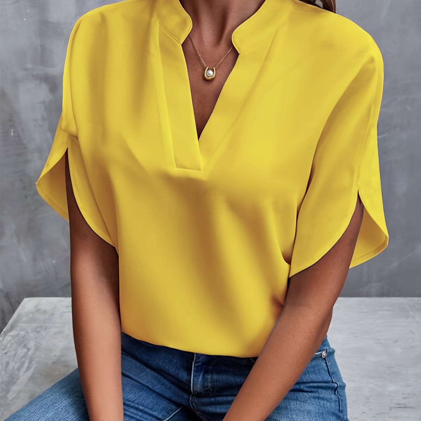 Clarissa | Women's White V-Neck Short Sleeve Elegant Blouse