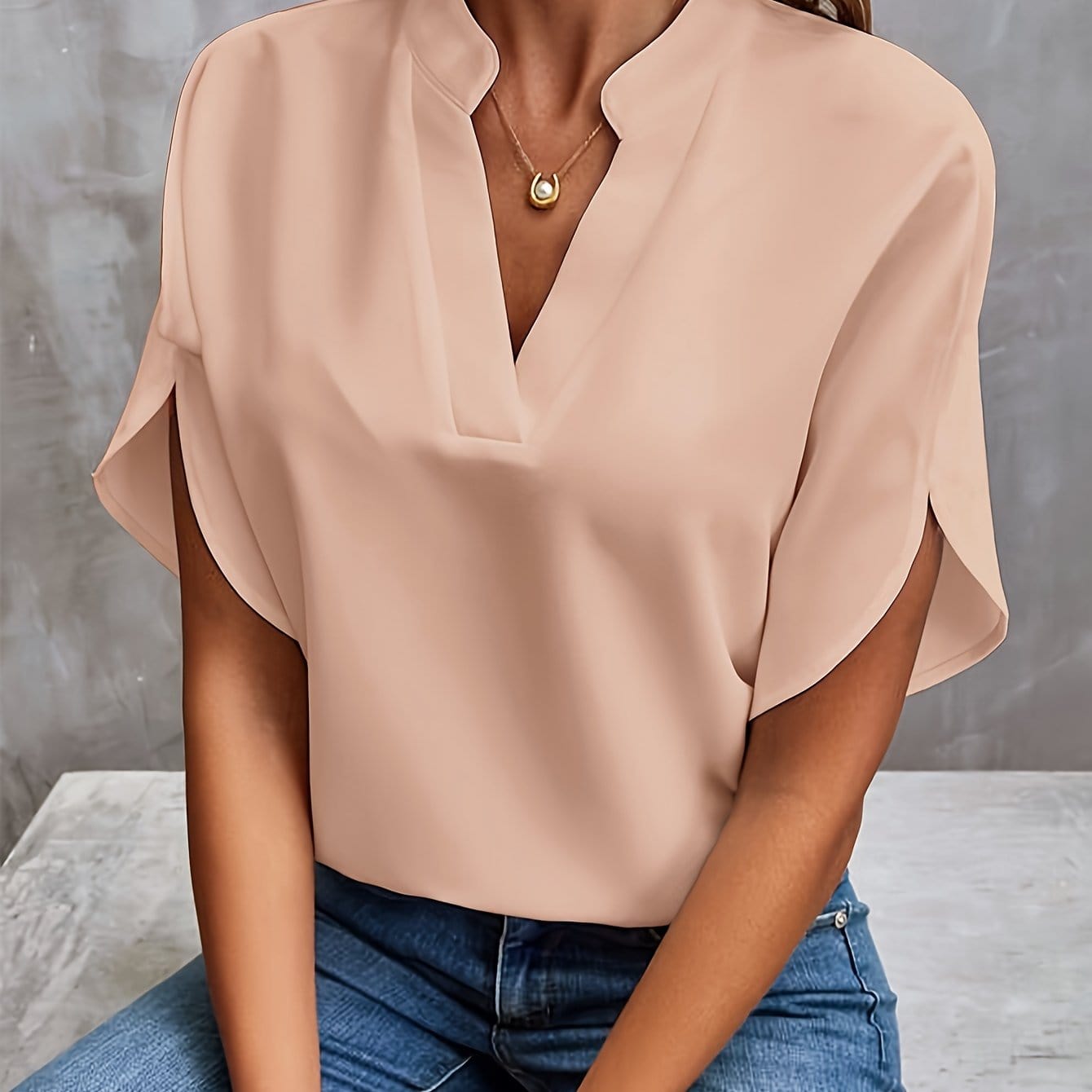 Clarissa | Women's White V-Neck Short Sleeve Elegant Blouse