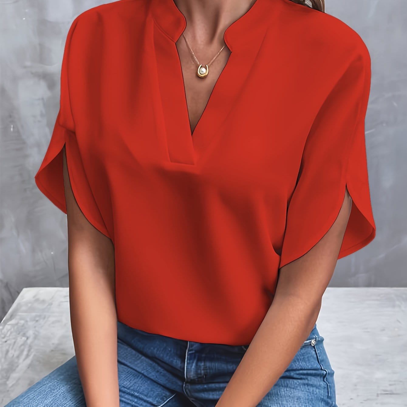 Clarissa | Women's White V-Neck Short Sleeve Elegant Blouse