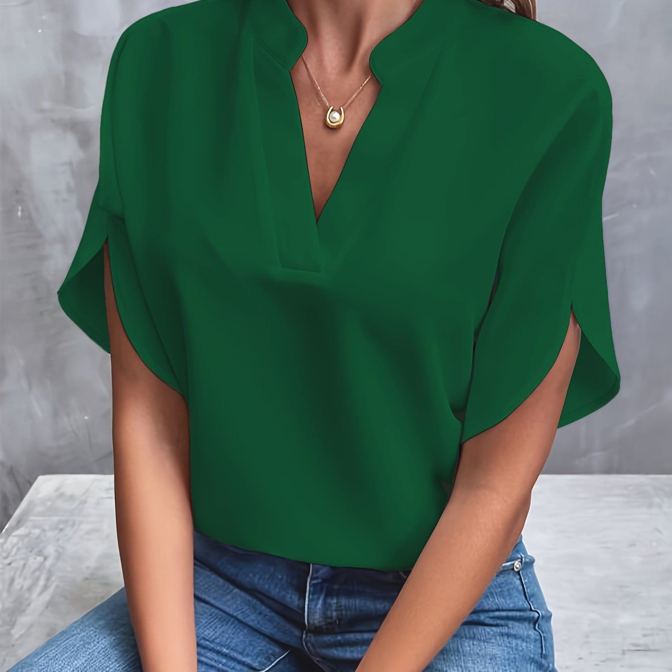 Clarissa | Women's White V-Neck Short Sleeve Elegant Blouse