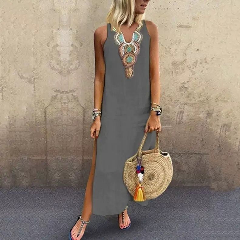 Daisy | Women's Embroidered Linen Maxi Dress