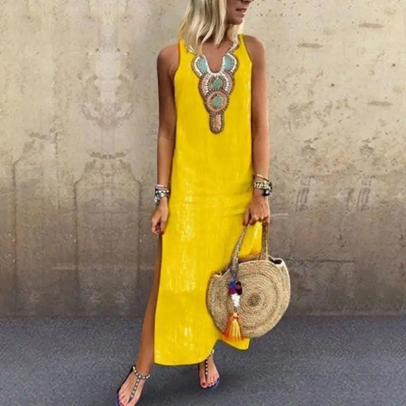 Daisy | Women's Embroidered Linen Maxi Dress