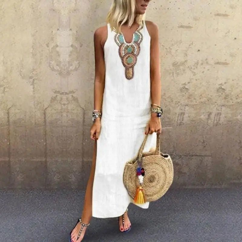 Daisy | Women's Embroidered Linen Maxi Dress