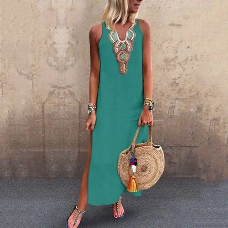 Daisy | Women's Embroidered Linen Maxi Dress