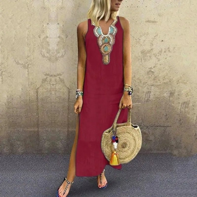 Daisy | Women's Embroidered Linen Maxi Dress