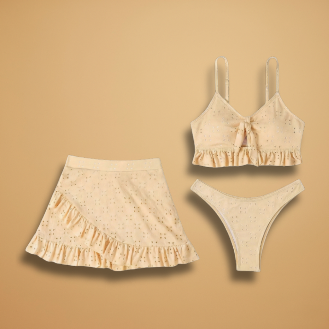Daisy | Women's Tie Front Frill Crop Top & Smocked Mini Skirt Set
