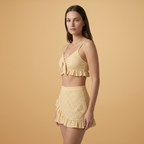 Daisy | Women's Tie Front Frill Crop Top & Smocked Mini Skirt Set