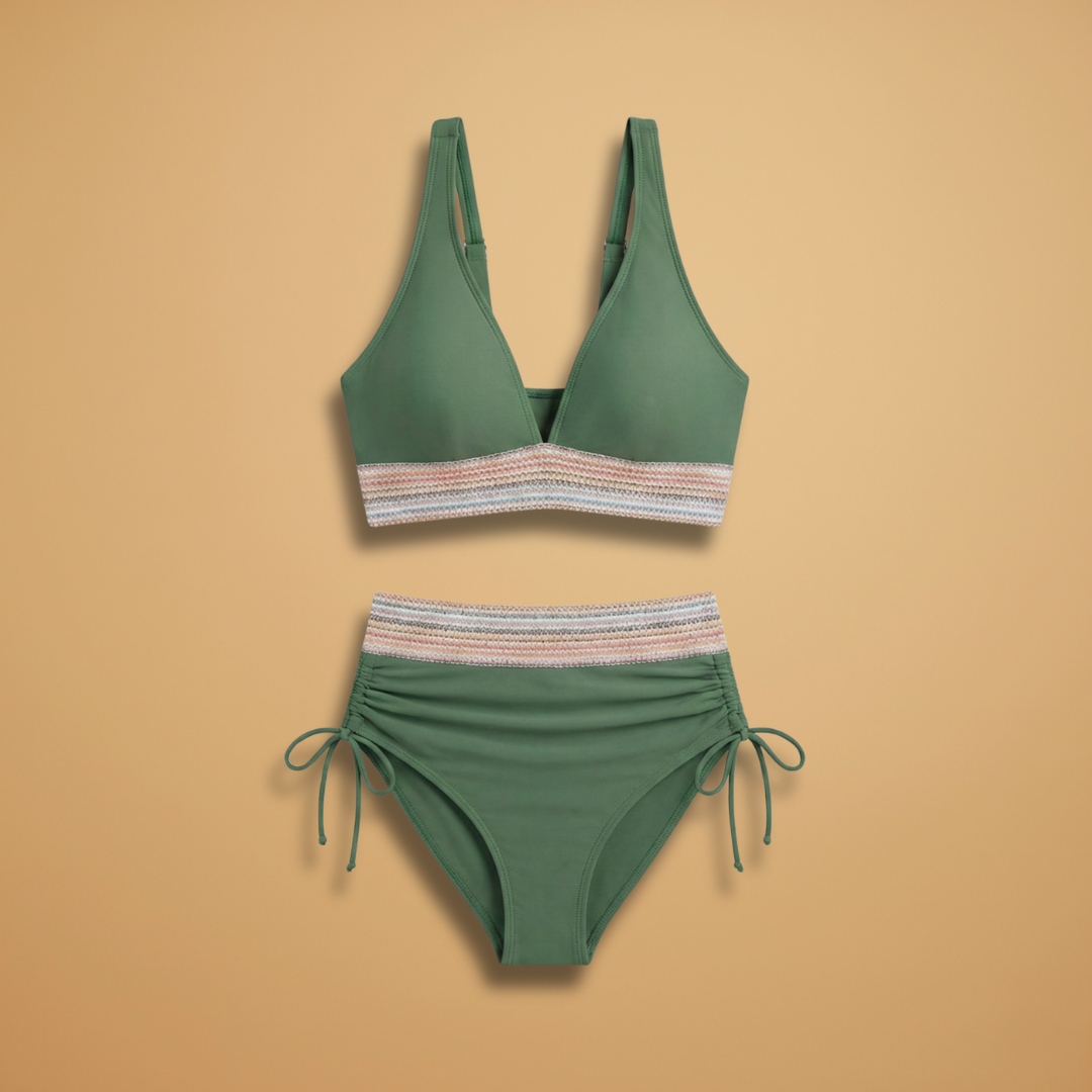 Poppy | Women's Halterneck Lace Trim High Waist Bikini Set