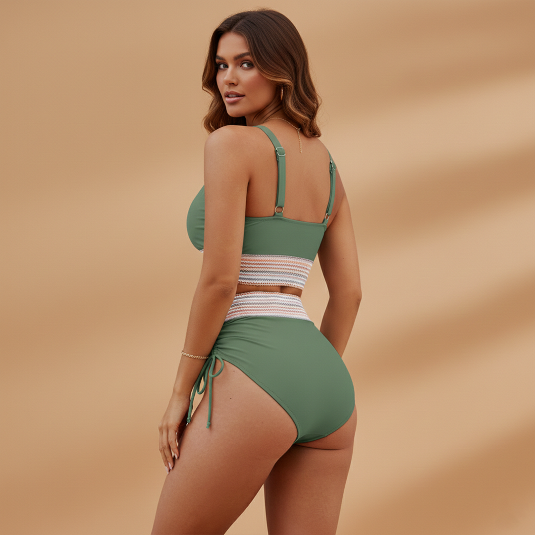 Poppy | Women's Halterneck Lace Trim High Waist Bikini Set
