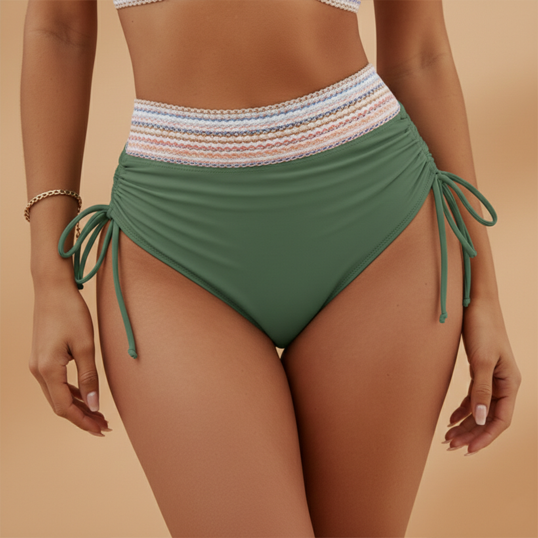Poppy | Women's Halterneck Lace Trim High Waist Bikini Set
