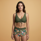 Becky | Women's Ruched Tie Front Bikini & Floral Boyshort Set