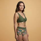 Becky | Women's Ruched Tie Front Bikini & Floral Boyshort Set