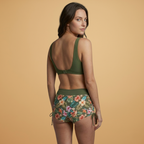 Becky | Women's Ruched Tie Front Bikini & Floral Boyshort Set