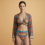 Amy | Women's Boho Stripe Kimono & Bikini Set