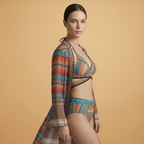 Amy | Women's Boho Stripe Kimono & Bikini Set