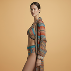 Amy | Women's Boho Stripe Kimono & Bikini Set