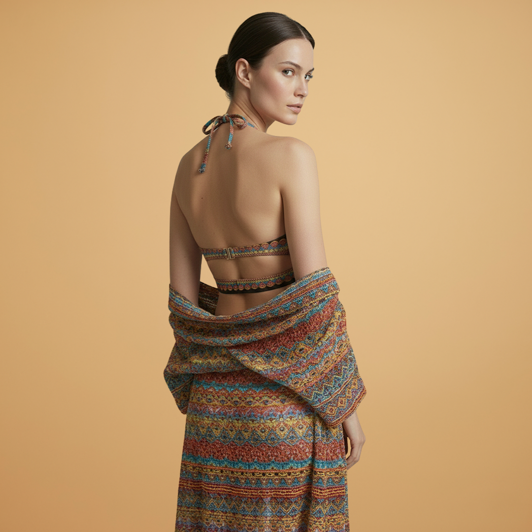 Amy | Women's Boho Stripe Kimono & Bikini Set