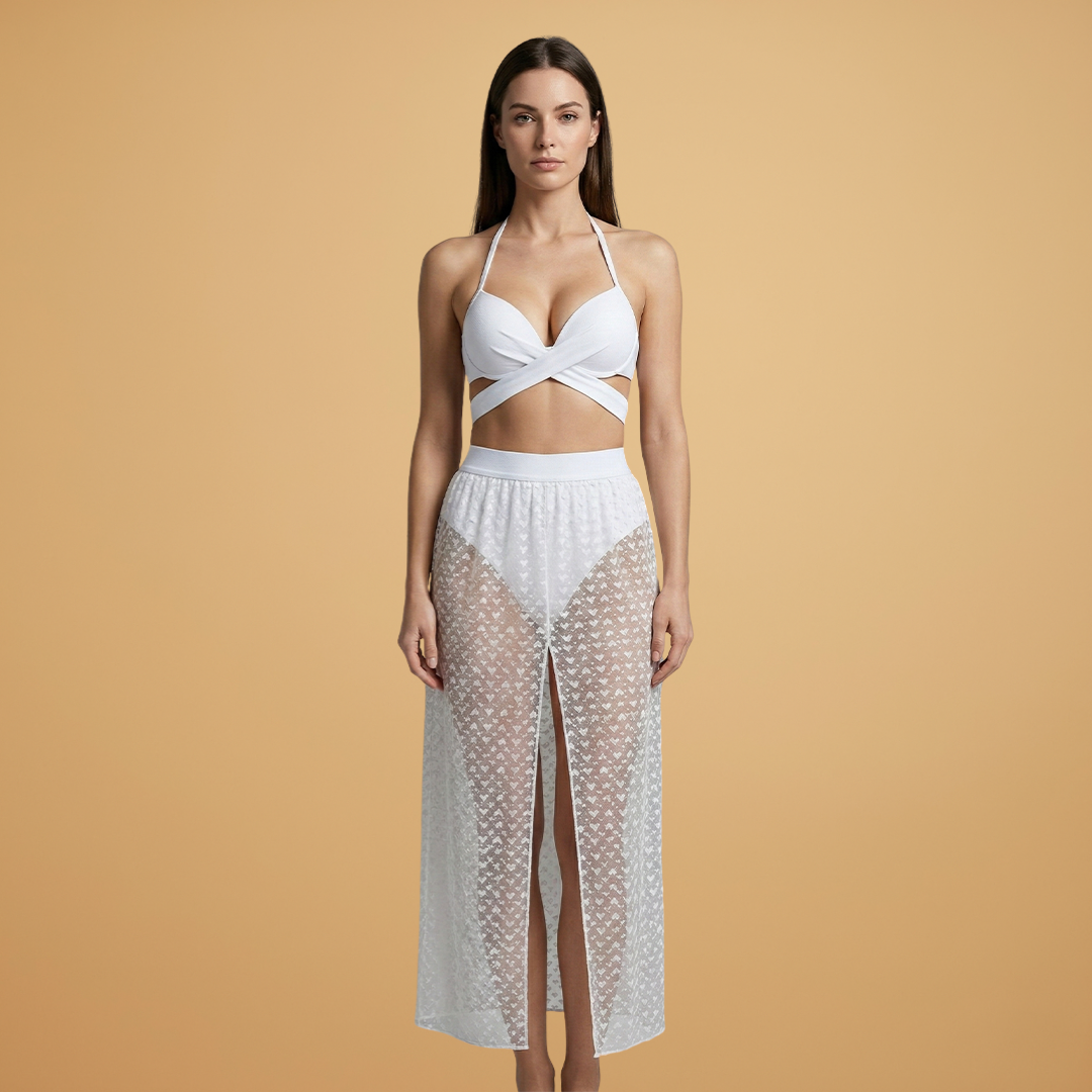 Ruby | Women's Twist Bralette & Sheer Lace Maxi Skirt Set
