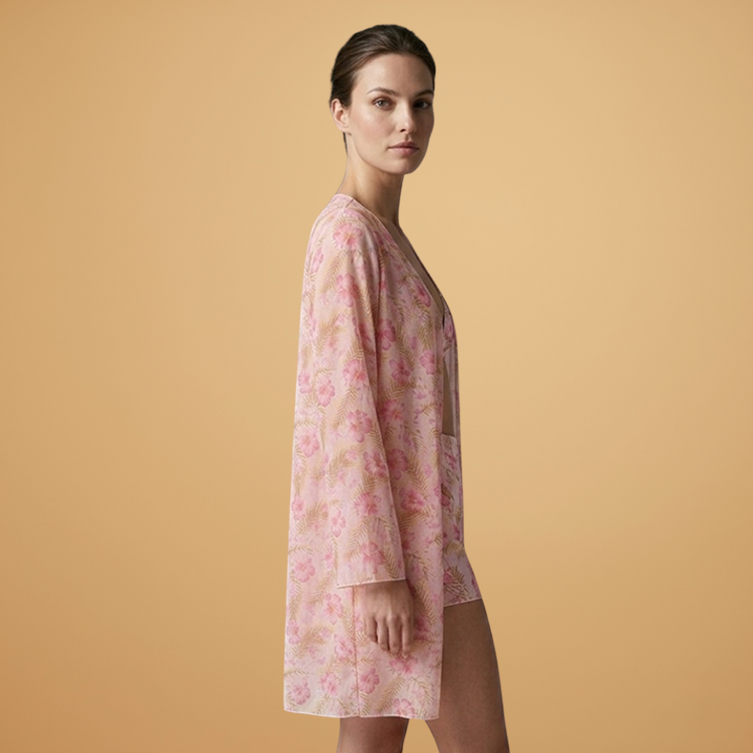 Lily | Women's Floral Print Kimono, Bralette & Shorts Three-Piece Set