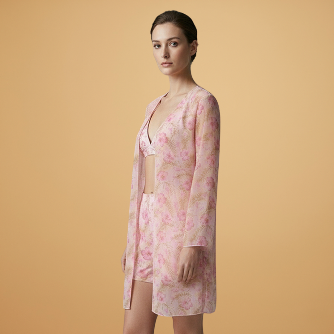 Lily | Women's Floral Print Kimono, Bralette & Shorts Three-Piece Set