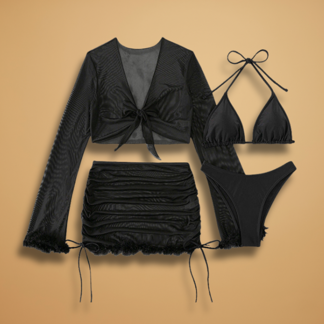 Chloe | Women's Sheer Tie Front Top & Ruched Mini Skirt Set