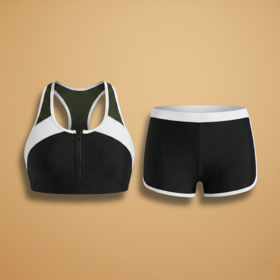 Jenny | Women's Sporty Zip Front Bikini & Shorts Set