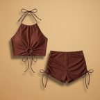 Paula | Women's Ribbed Halter Crop & Ruched Shorts Bikini Set