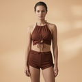Paula | Women's Ribbed Halter Crop & Ruched Shorts Bikini Set
