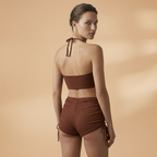 Paula | Women's Ribbed Halter Crop & Ruched Shorts Bikini Set