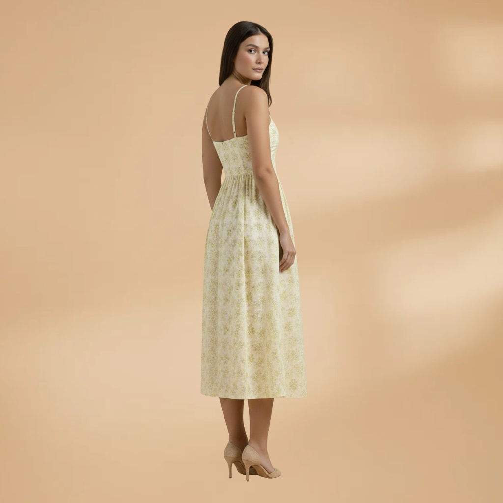 Chloe | Women's Floral Strappy Gathered Midi Dress