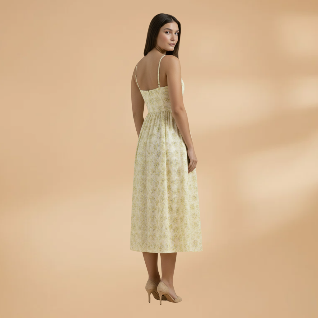 Chloe | Women's Floral Strappy Gathered Midi Dress