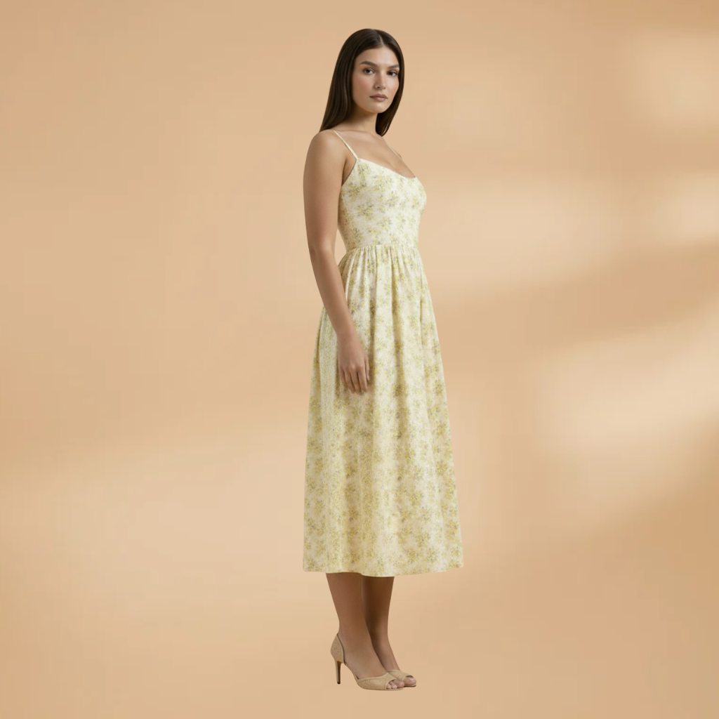 Chloe | Women's Floral Strappy Gathered Midi Dress