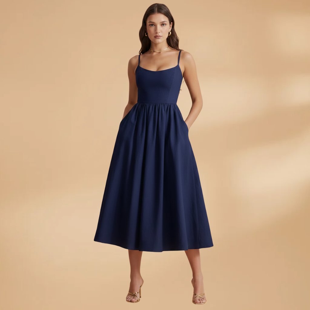 Chloe | Women's Floral Strappy Gathered Midi Dress