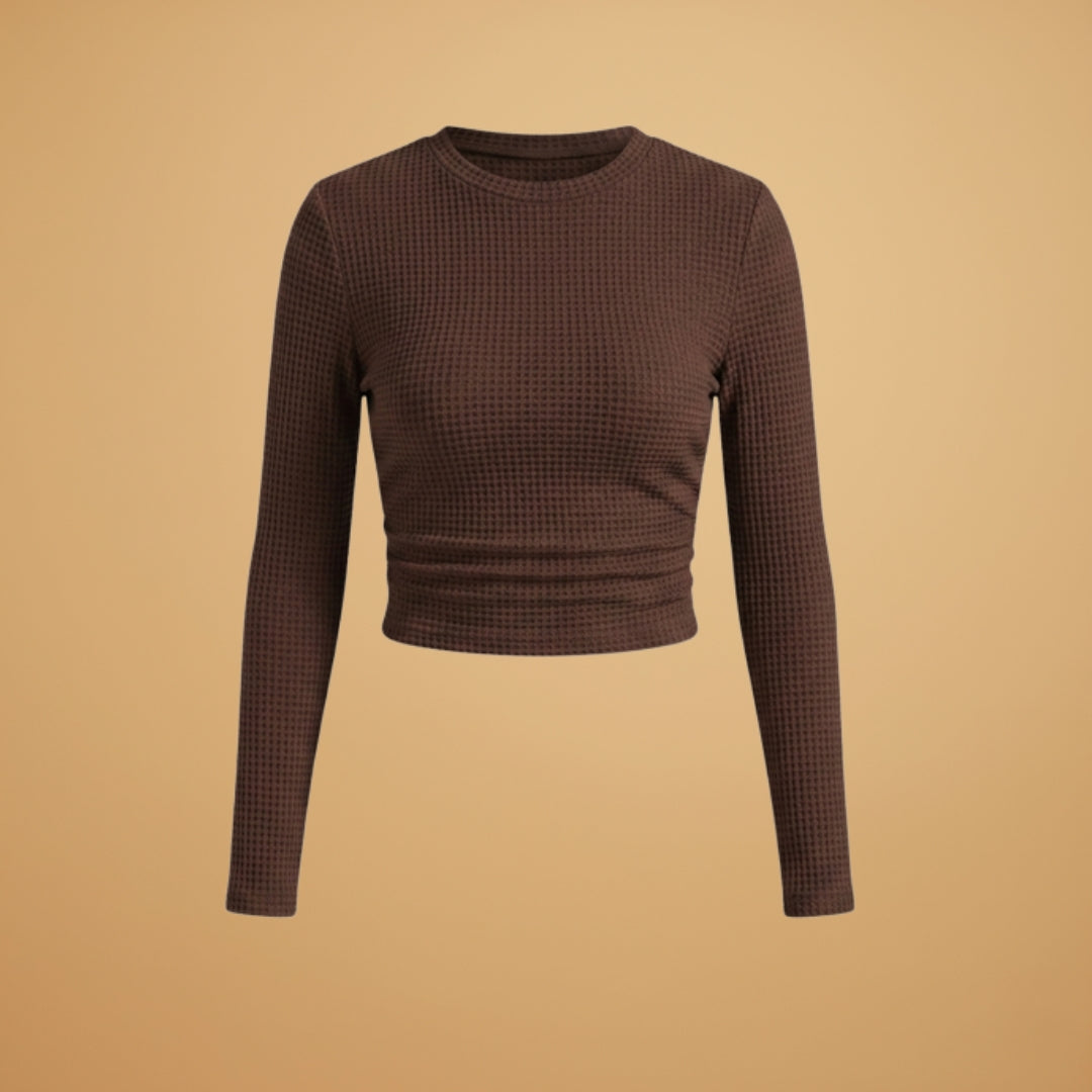 Laura | Women's Waffle Knit Long Sleeve Crop Top