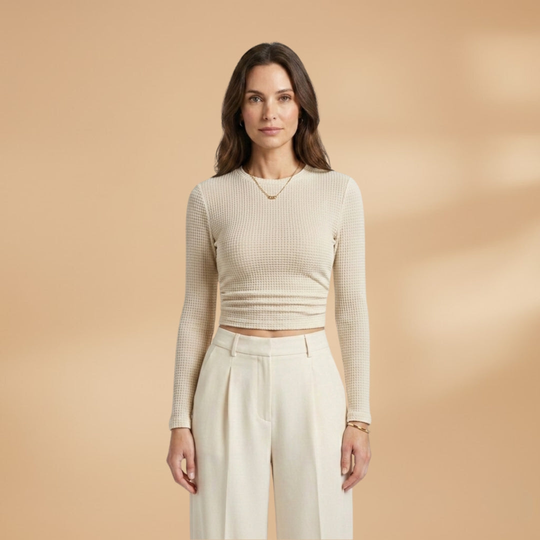 Laura | Women's Waffle Knit Long Sleeve Crop Top