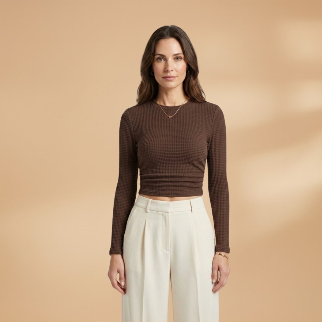 Laura | Women's Waffle Knit Long Sleeve Crop Top