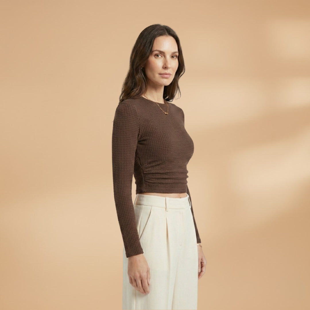 Laura | Women's Waffle Knit Long Sleeve Crop Top