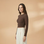 Laura | Women's Waffle Knit Long Sleeve Crop Top