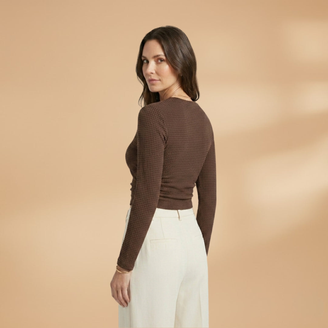 Laura | Women's Waffle Knit Long Sleeve Crop Top