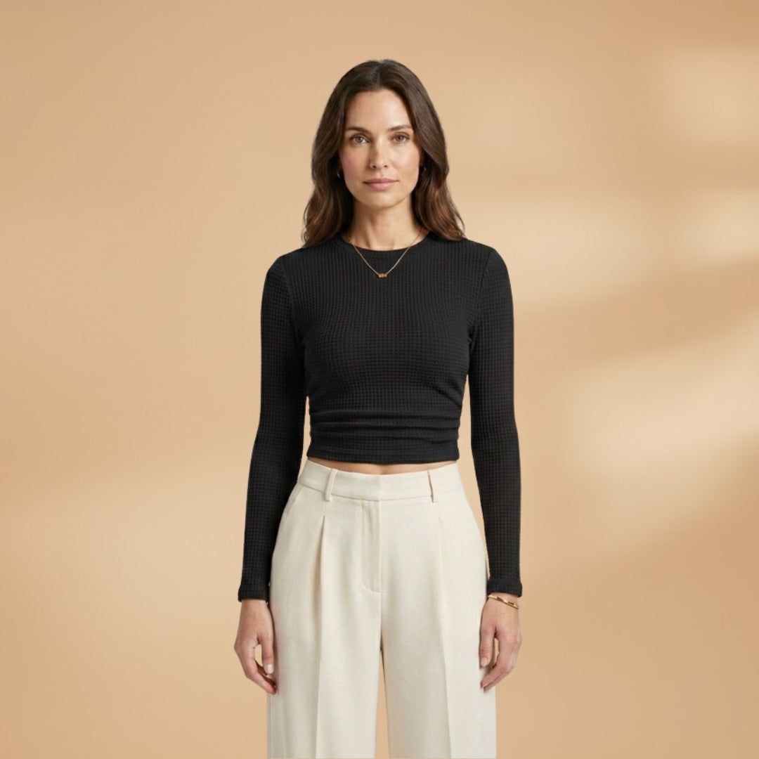Laura | Women's Waffle Knit Long Sleeve Crop Top