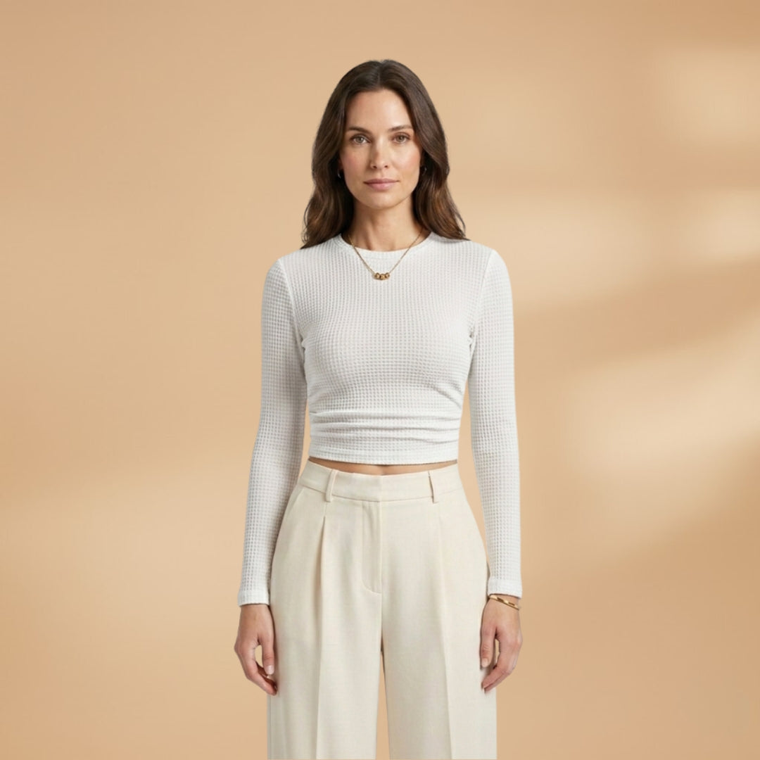 Laura | Women's Waffle Knit Long Sleeve Crop Top