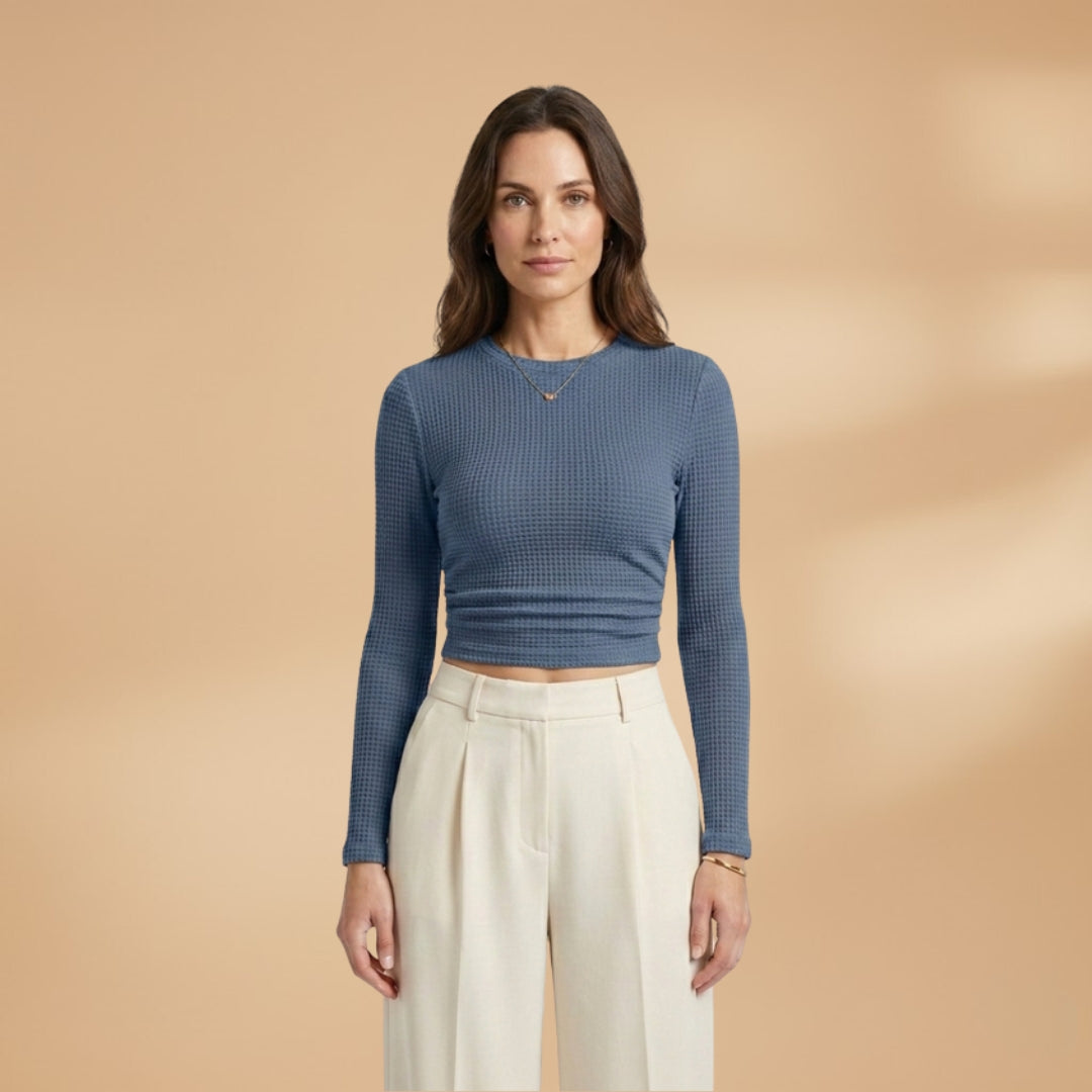 Laura | Women's Waffle Knit Long Sleeve Crop Top