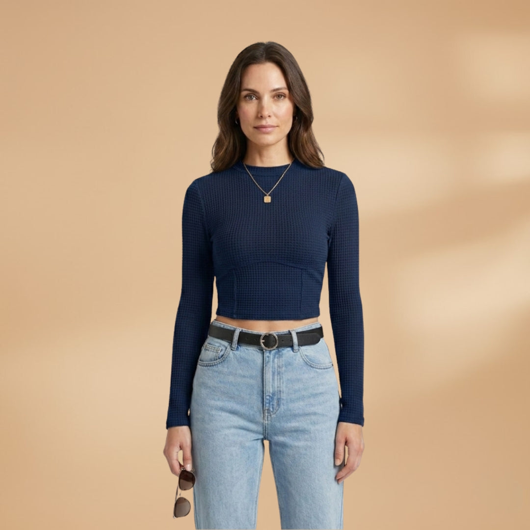 Laura | Women's Waffle Knit Long Sleeve Crop Top